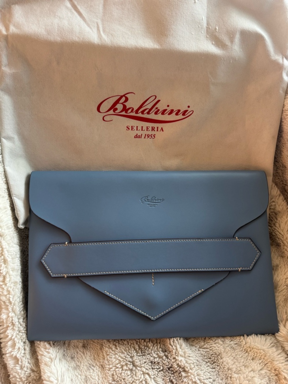 Boldrini Light Blue Leather Envelope Clutch - Picture 7 of 9
